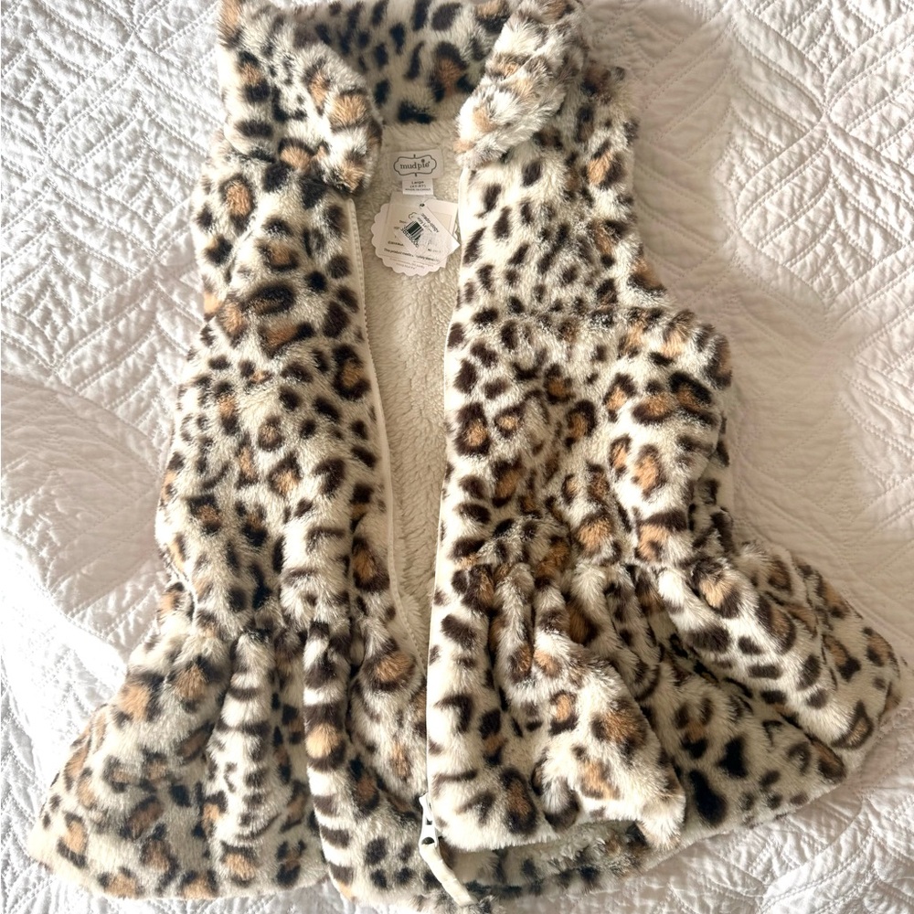 NWT Mudpie Leopard Print Faux Fur Vest 4T-5T